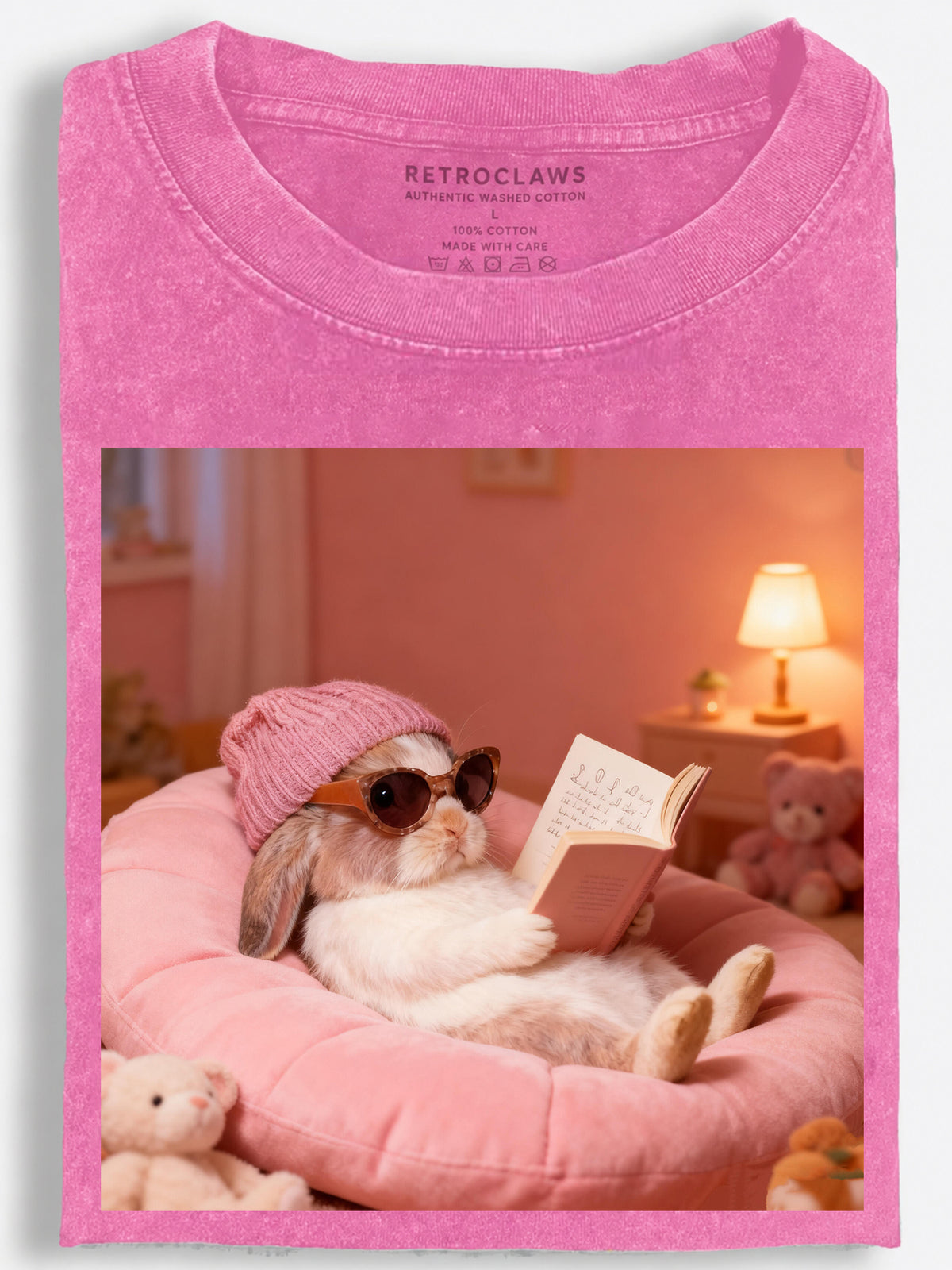 Rabbit Reading in Bed Vintage Washed T-Shirt
