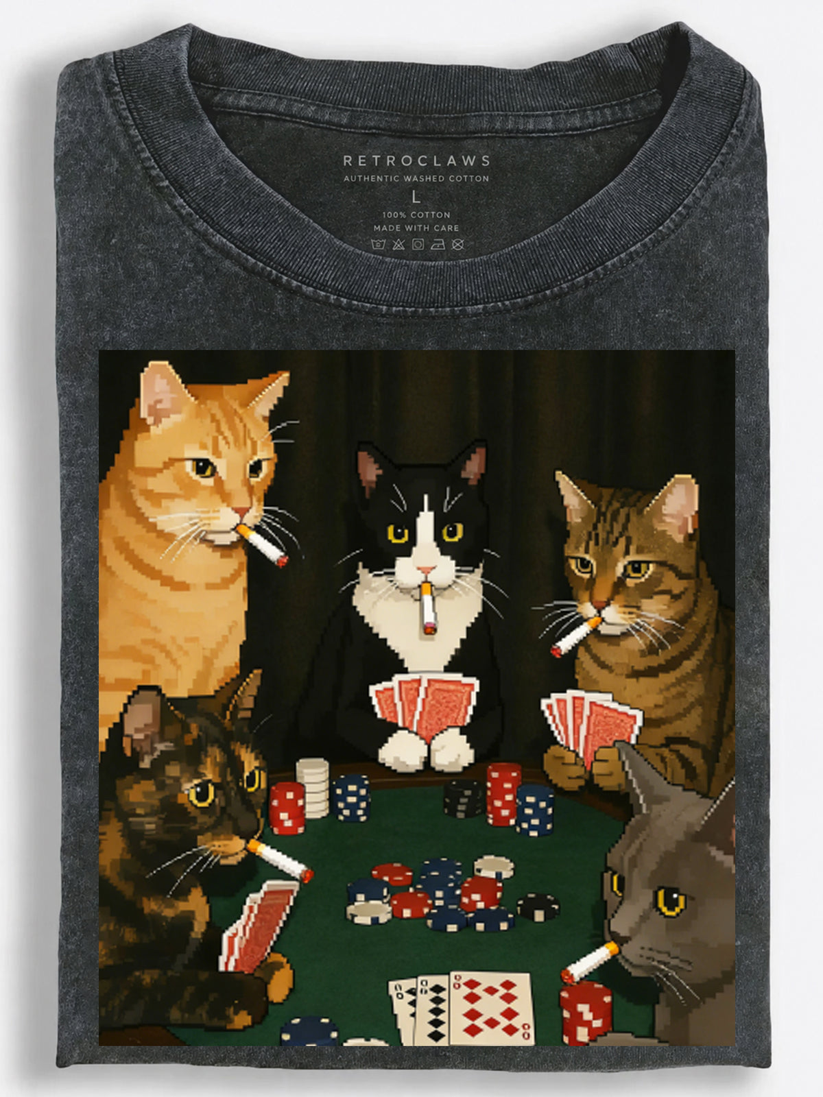 Cats Underground Poker Night Vintage Washed T-Shirt