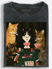 Cats Underground Poker Night Vintage Washed T-Shirt