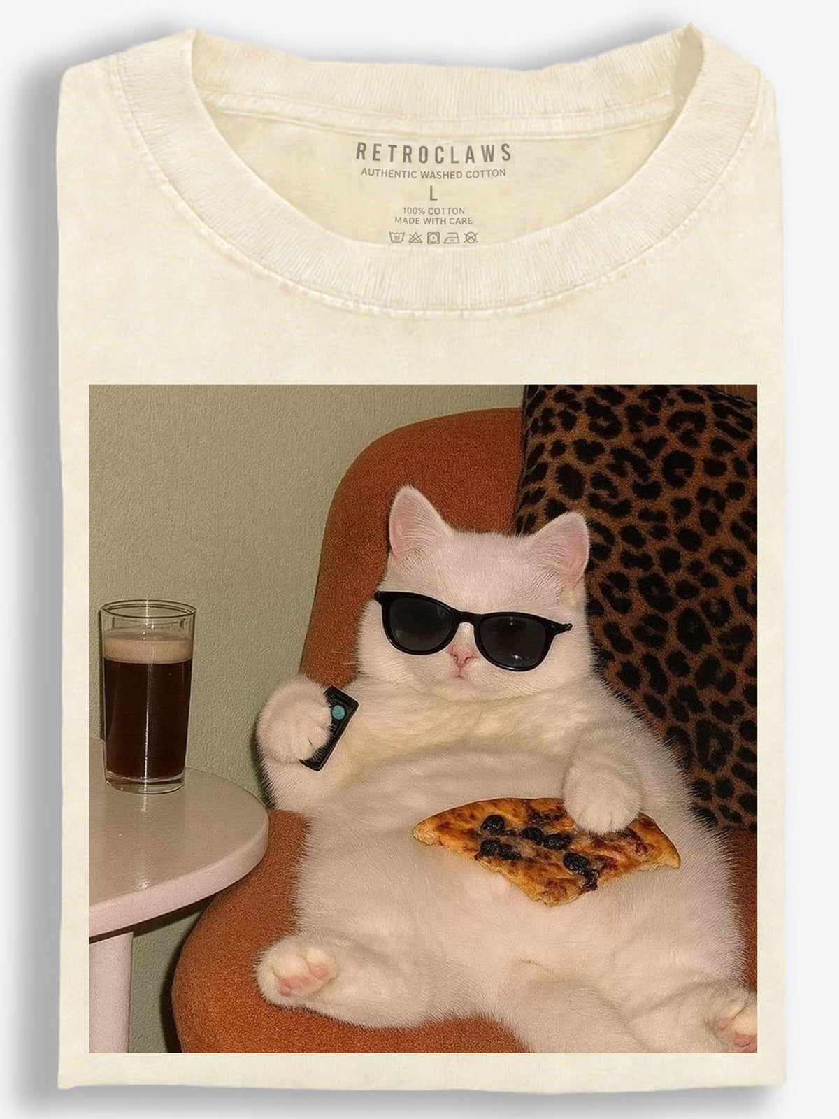 Cat Eating Pizza Vintage Washed T-Shirt