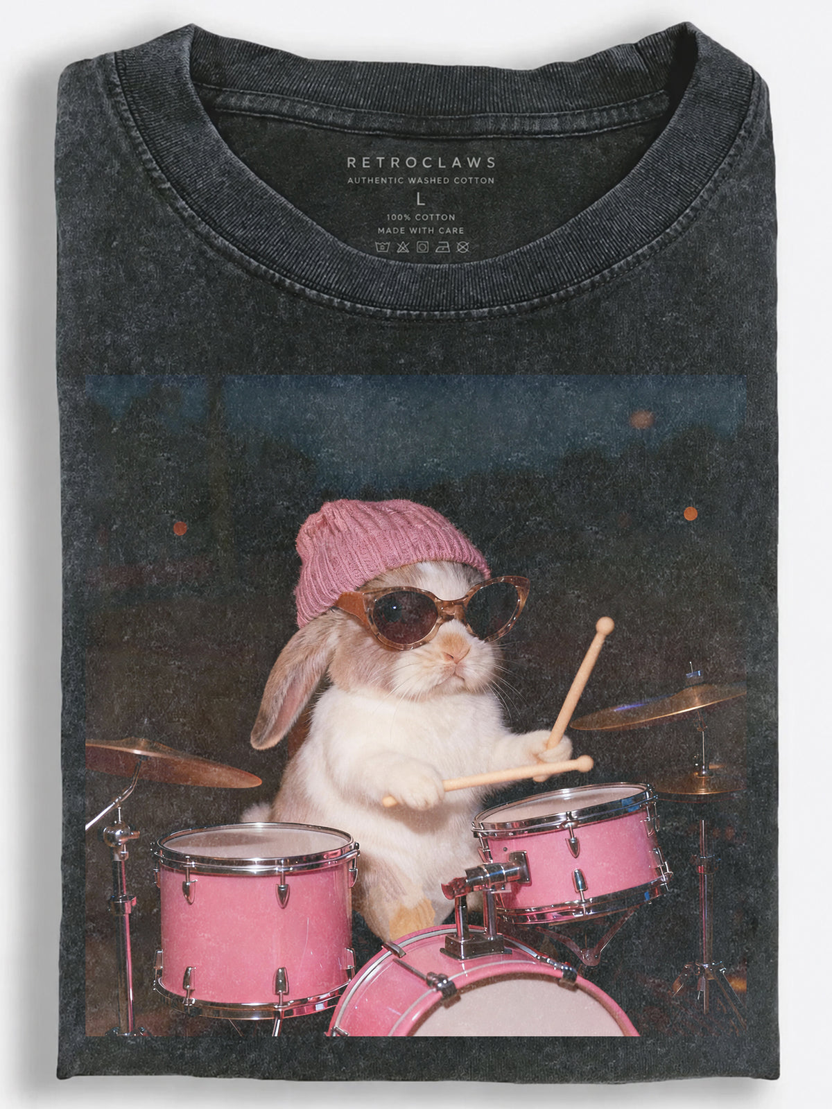Rabbit Playing the Drums Vintage Washed T-Shirt