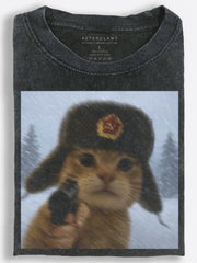 Winter Cat Vintage Washed T-Shirt
