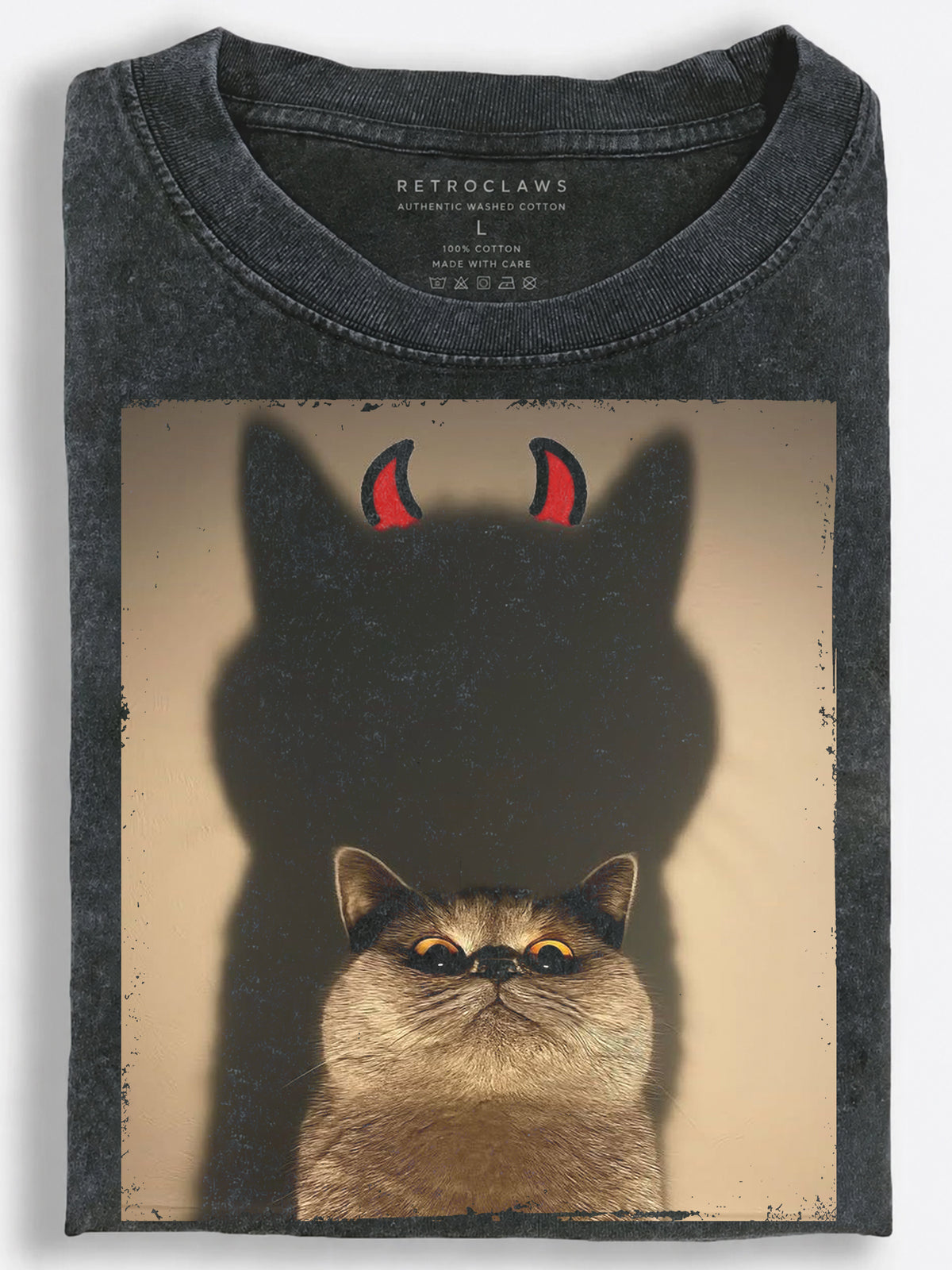 Devil Shadow Cat Vintage Washed T-Shirt
