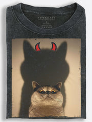 Devil Shadow Cat Vintage Washed T-Shirt