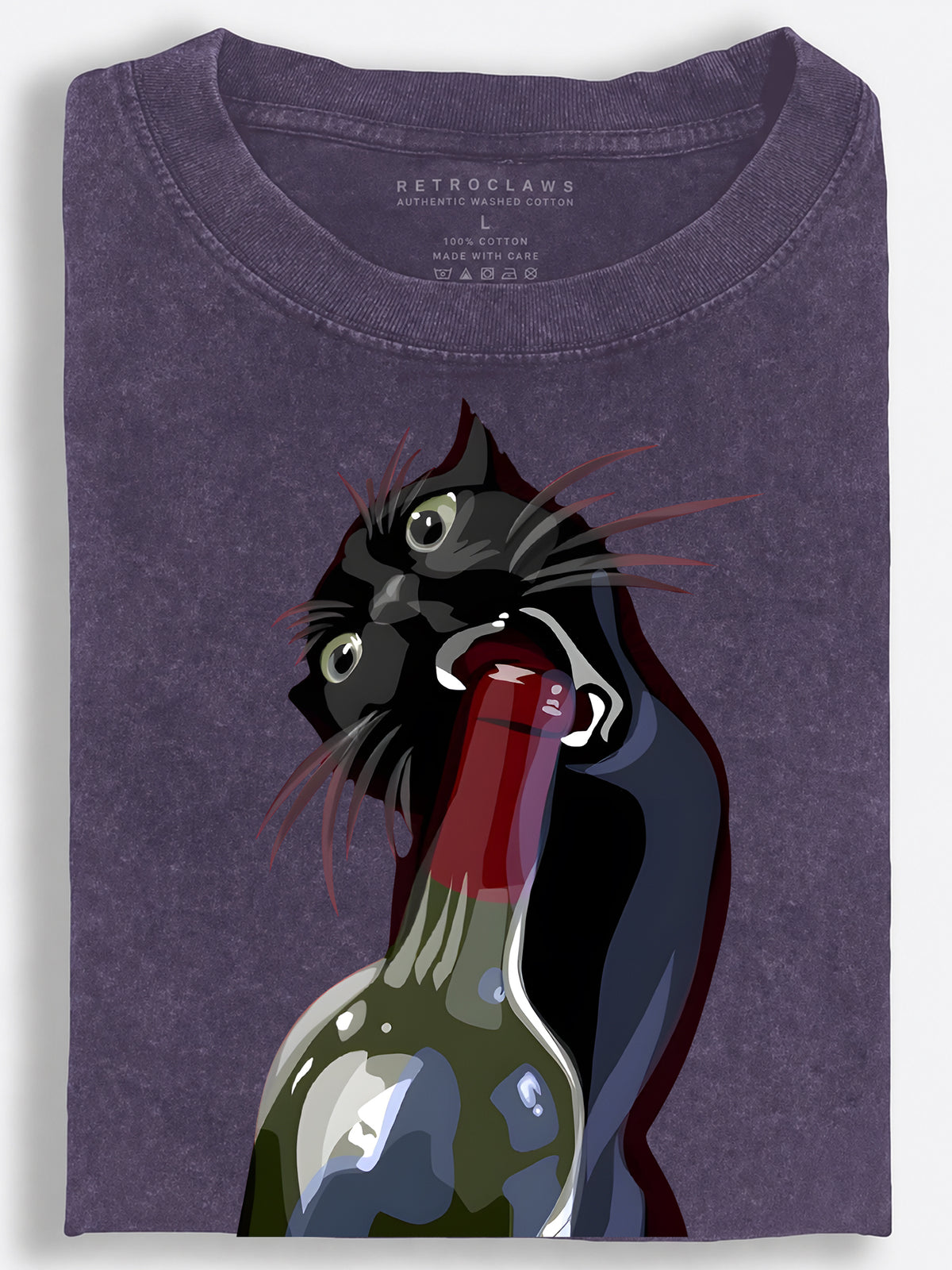 Black Cat Drinking Beer Scene Vintage Washed T-Shirt