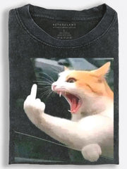 Angry Cat Flipping Off Scene Vintage Washed T-Shirt