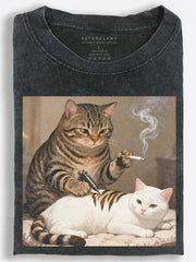 Tabby Cat Tattoo Artist Smoking & Tattoo Scene Vintage Washed T-Shirt