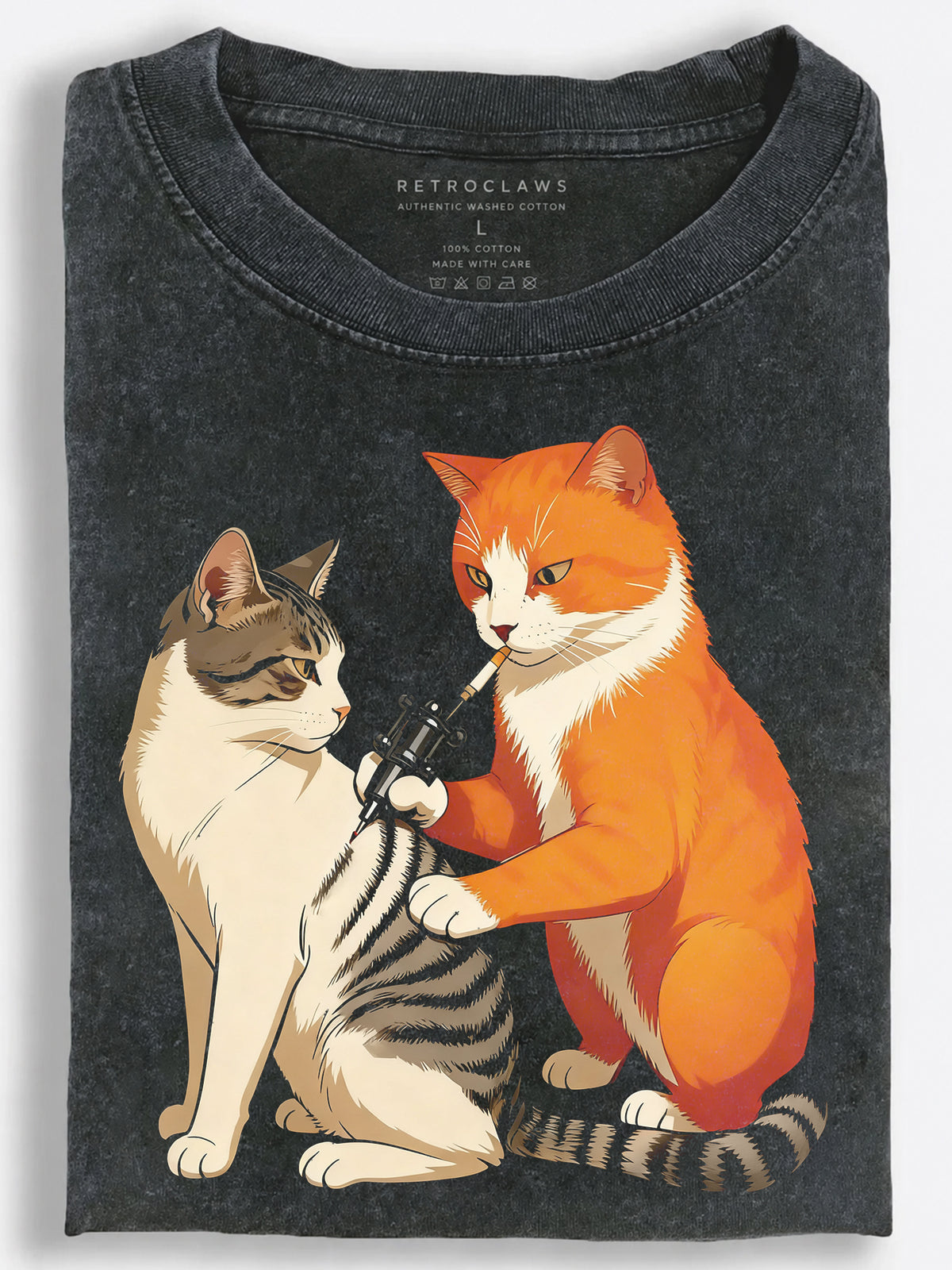Cat Smoking Together Scene Vintage Washed T-Shirt