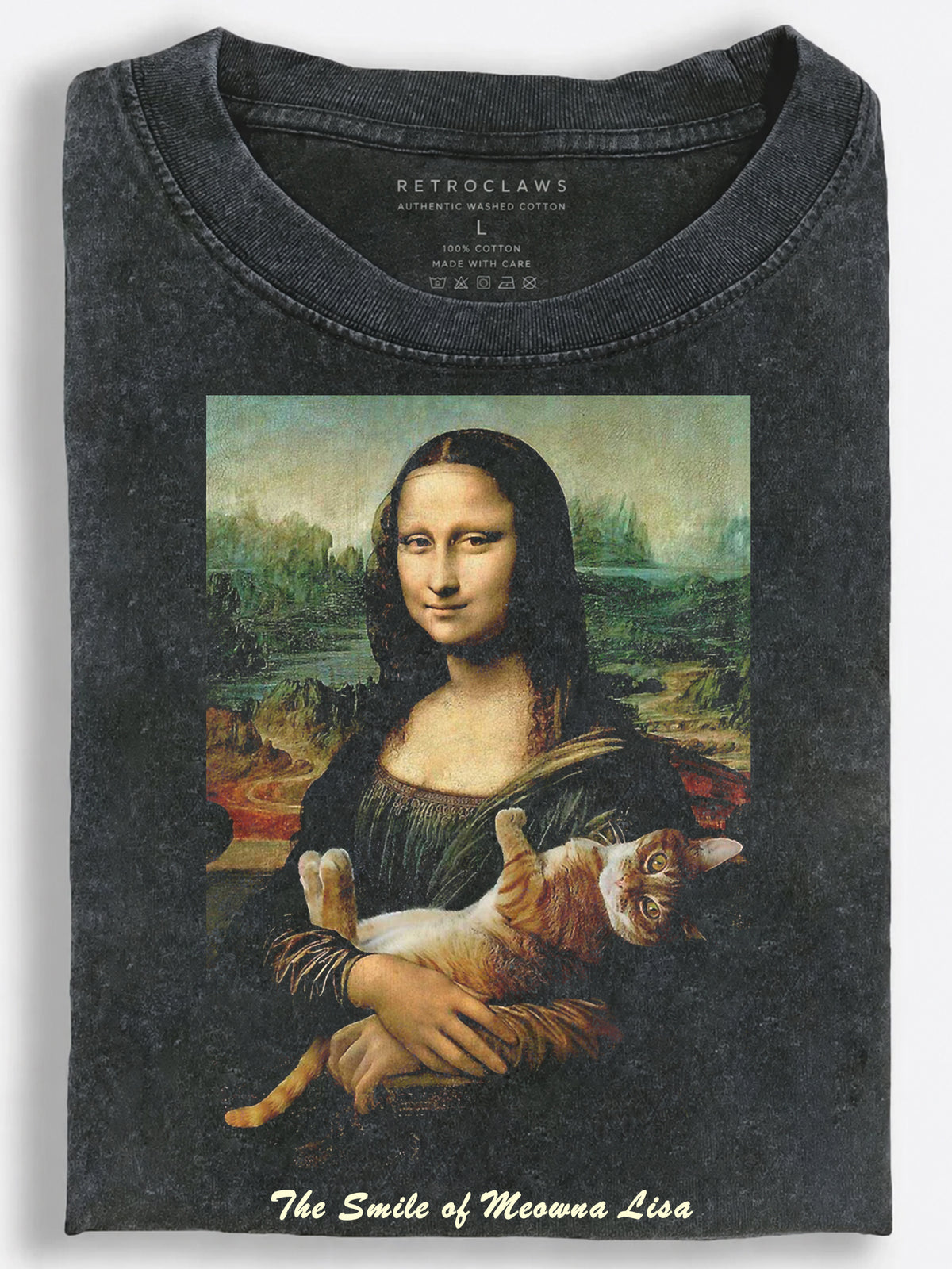 Cat Mona Lisa Parody Vintage Washed T-Shirt