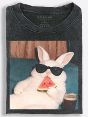 Rabbit Eating Watermelon Vintage Washed T-Shirt