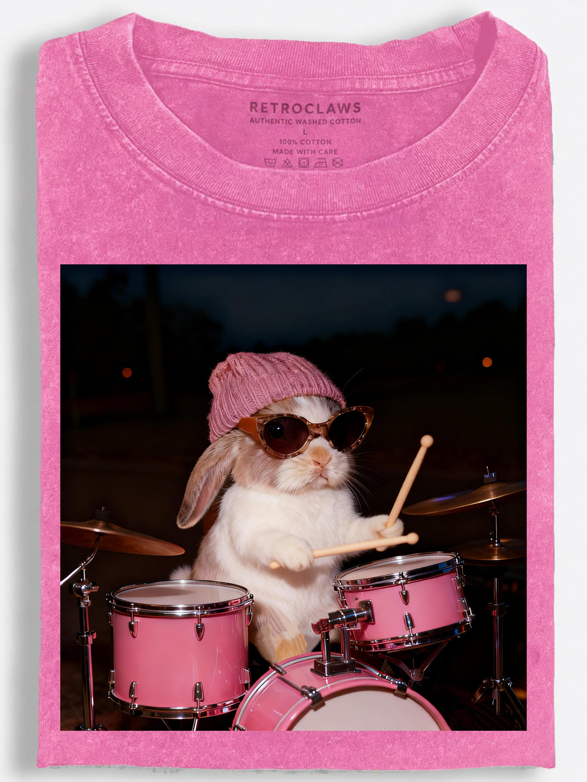 Rabbit Playing the Drums Vintage Washed T-Shirt