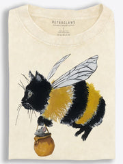 Cat Bumblebee Carrying a Honey Pot Vintage Washed T-Shirt