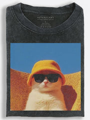 Cat Relaxing in the Sun Vintage Washed T-Shirt