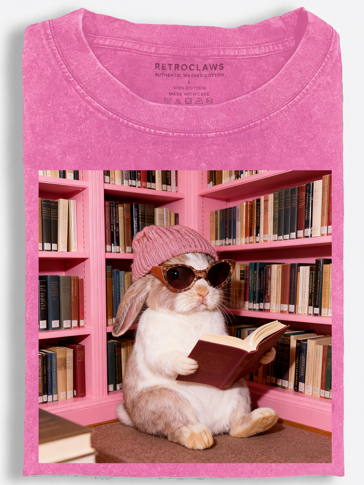 Rabbit Reading in the Library Vintage Washed T-Shirt