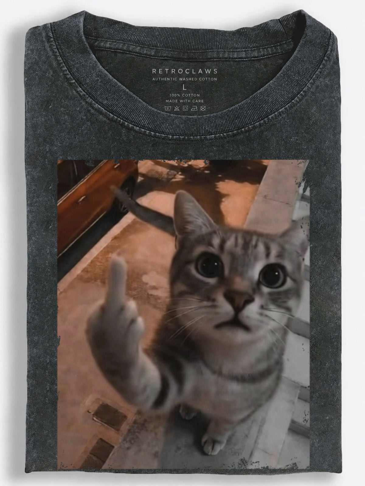 Cat Giving the Middle Finger Vintage Washed T-Shirt
