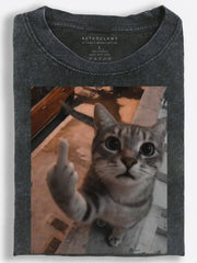 Cat Giving the Middle Finger Vintage Washed T-Shirt