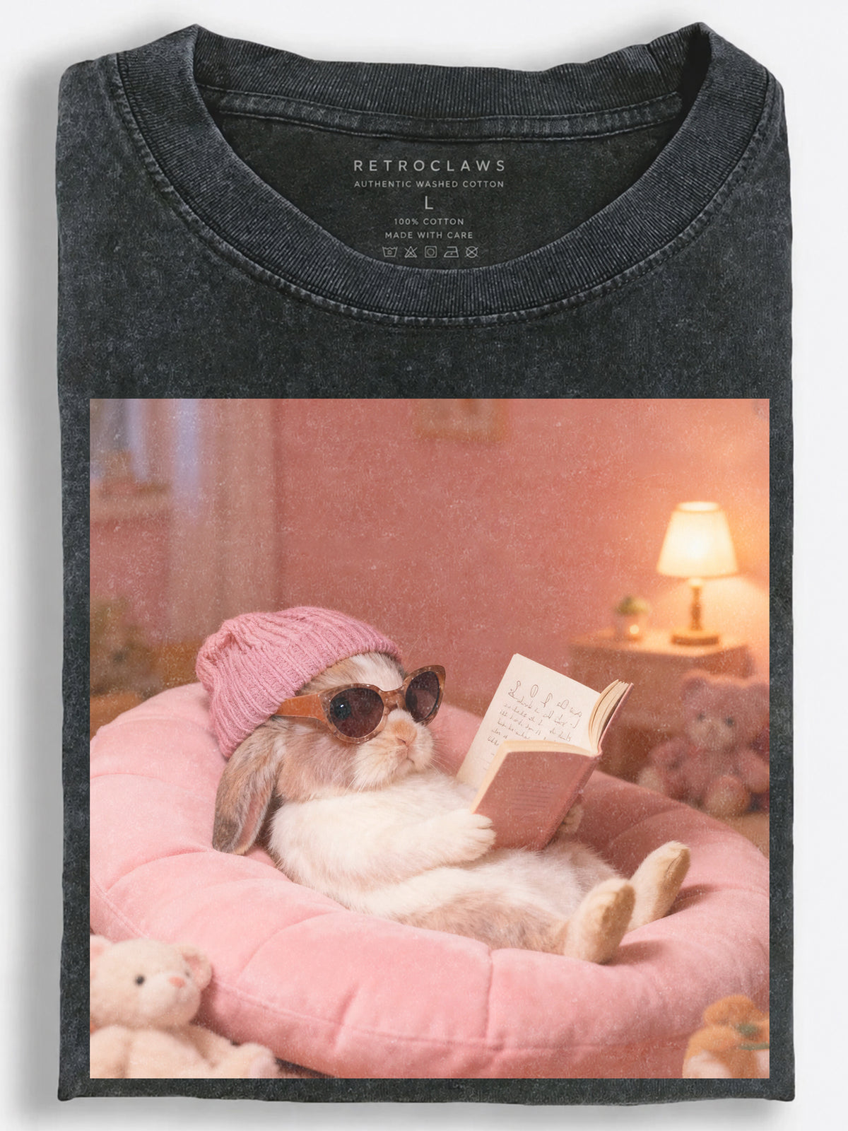 Rabbit Reading in Bed Vintage Washed T-Shirt