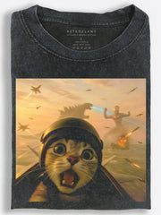 Cat on the Battlefield Vintage Washed T-Shirt