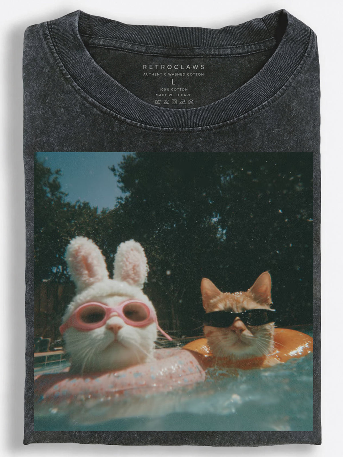 Cats Swimming in the Pool Vintage Washed T-Shirt