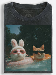 Cats Swimming in the Pool Vintage Washed T-Shirt