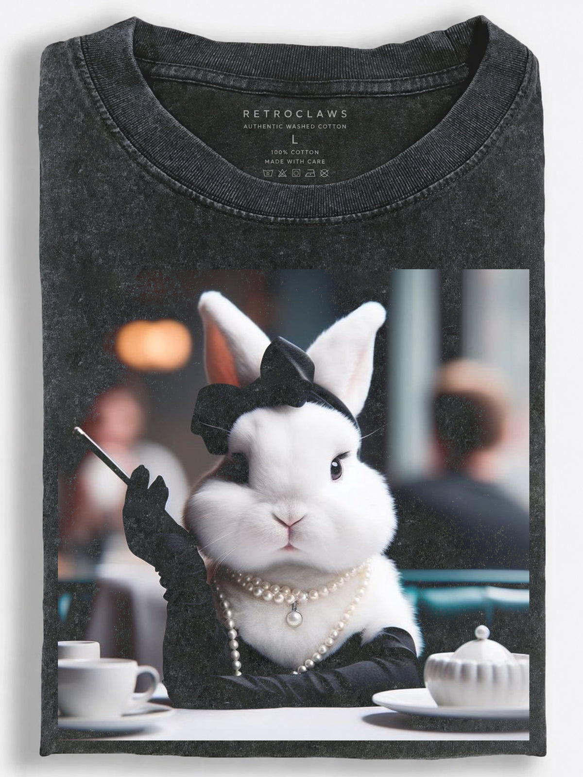 Rabbit Having Afternoon Tea Vintage Washed T-Shirt