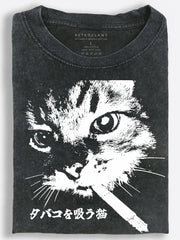 Cat Smoking a Cigarette Vintage Washed T-Shirt