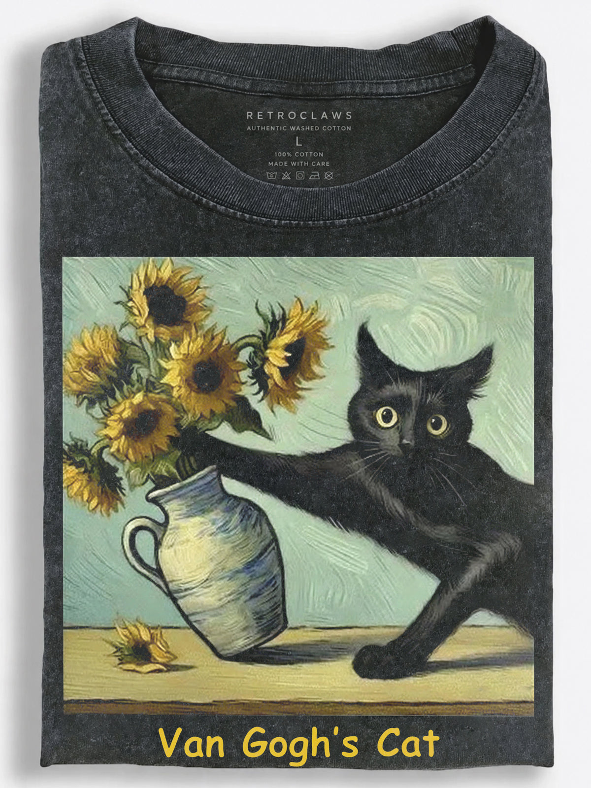 Cat with Van Gogh??£¤s Sunflowers Vintage Washed T-Shirt