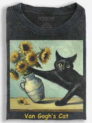 Cat with Van Gogh??£¤s Sunflowers Vintage Washed T-Shirt