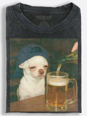 Chihuahua Drinking Beer Vintage Washed T-Shirt