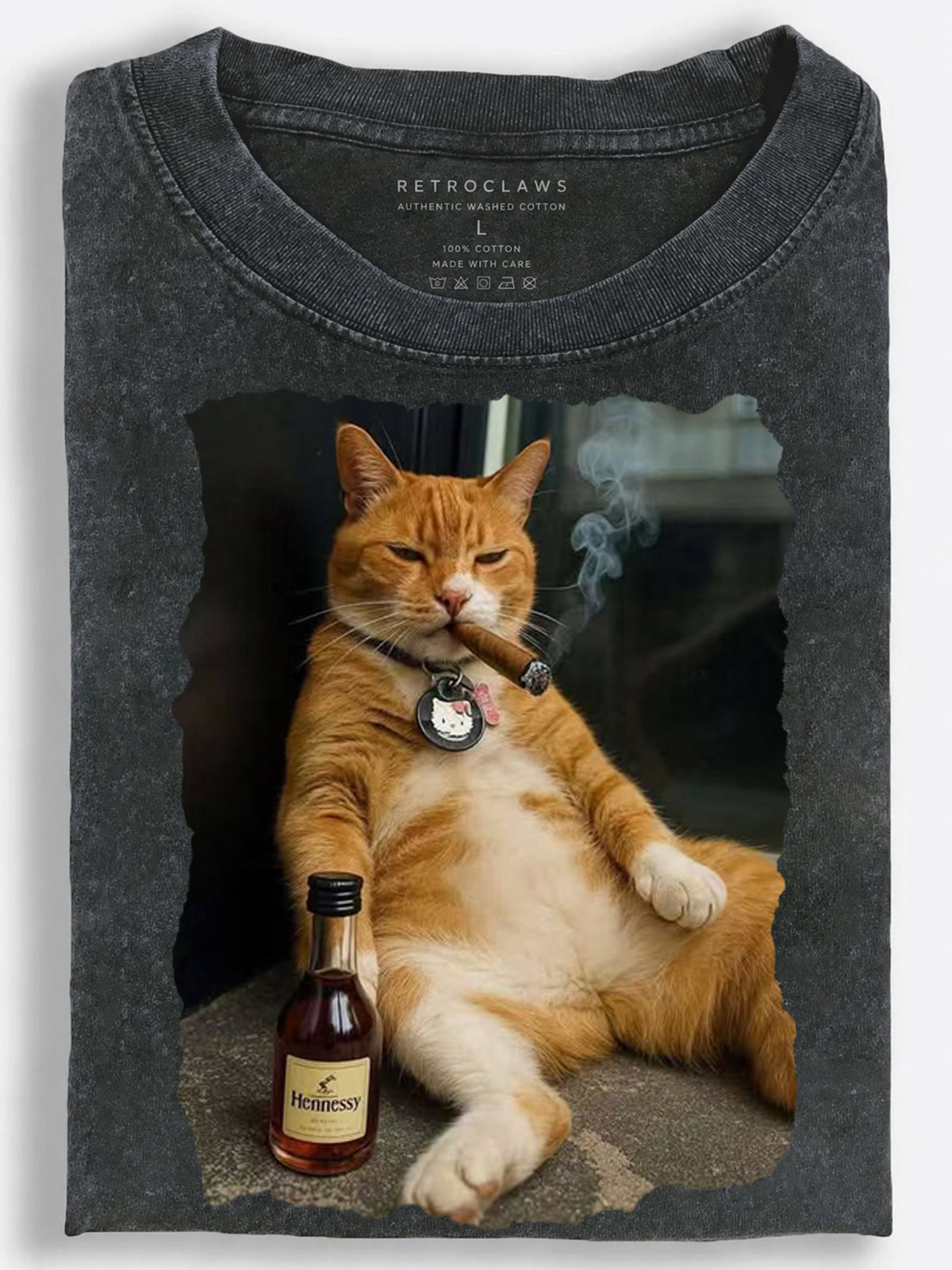 Cat Smoking a Cigar Vintage Washed T-Shirt