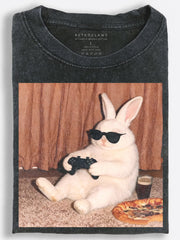 Rabbit Playing Video Games Vintage Washed T-Shirt