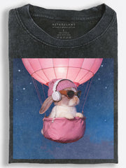 Rabbit Riding a Hot Air Balloon Vintage Washed T-Shirt