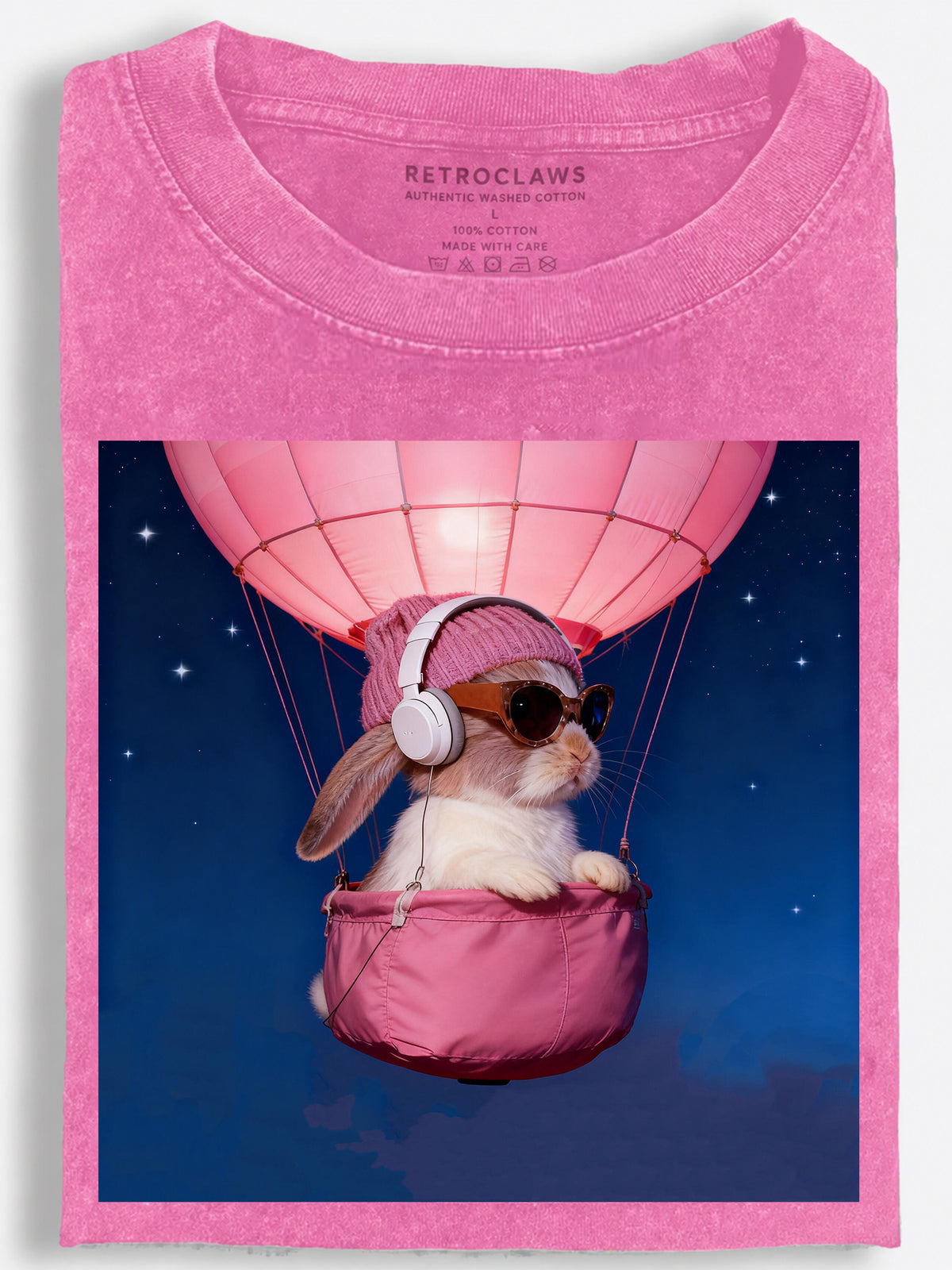 Rabbit Riding a Hot Air Balloon Vintage Washed T-Shirt