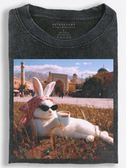 Rabbit Drinking Coffee Vintage Washed T-Shirt