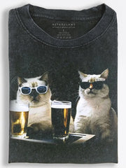 Cats Drinking Beer Vintage Washed T-Shirt