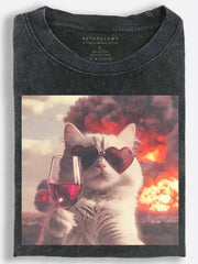 Cat Wine During Chaos Vintage Washed T-Shirt