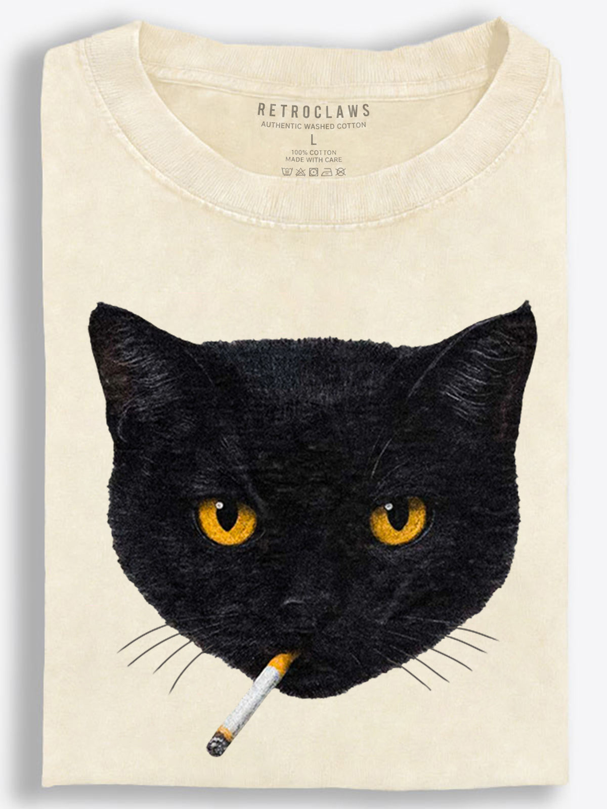 Black Cat Smoking Portrait Vintage Washed T-Shirt