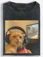 Cat Gaming and Soda Break Vintage Washed T-Shirt