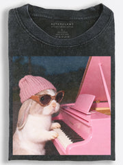 Rabbit Playing Pink Piano Vintage Washed T-Shirt