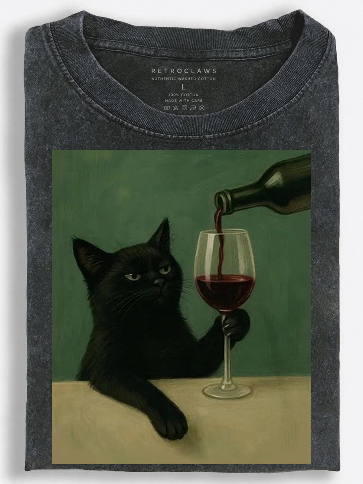 Cat Red Wine Evening Vintage Washed T-Shirt