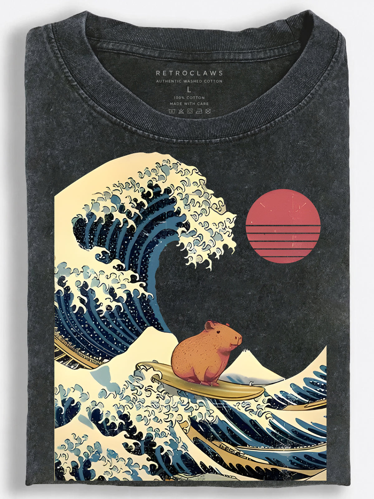 Capybara Surfing the Great Wave Vintage Washed T-Shirt