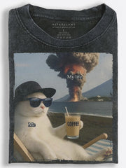 Cat Coffee During Chaos Vintage Washed T-Shirt