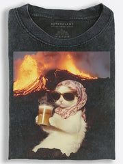 Cat Volcano Coffee Break Vintage Washed T-Shirt