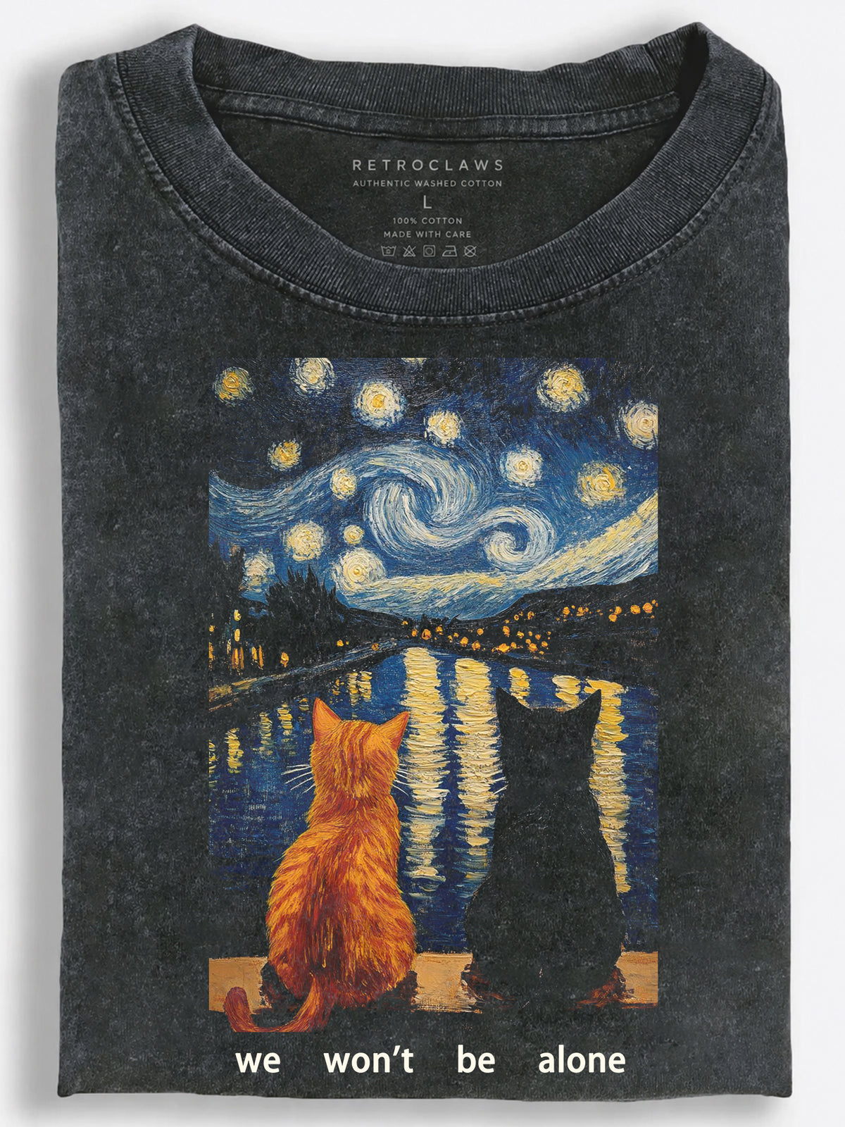 Cats Under the Starry Night Vintage Washed T-Shirt