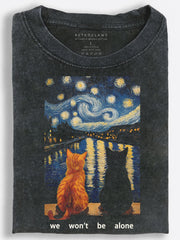 Cats Under the Starry Night Vintage Washed T-Shirt