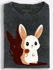 Rabbit Creepy Lollipop Shadow Vintage Washed T-Shirt