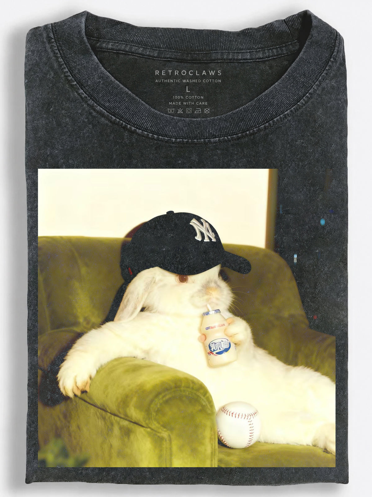 Rabbit Baseball Fan Vintage Washed T-Shirt