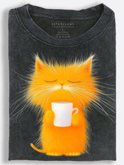 Cat Peaceful Coffee Moment Vintage Washed T-Shirt
