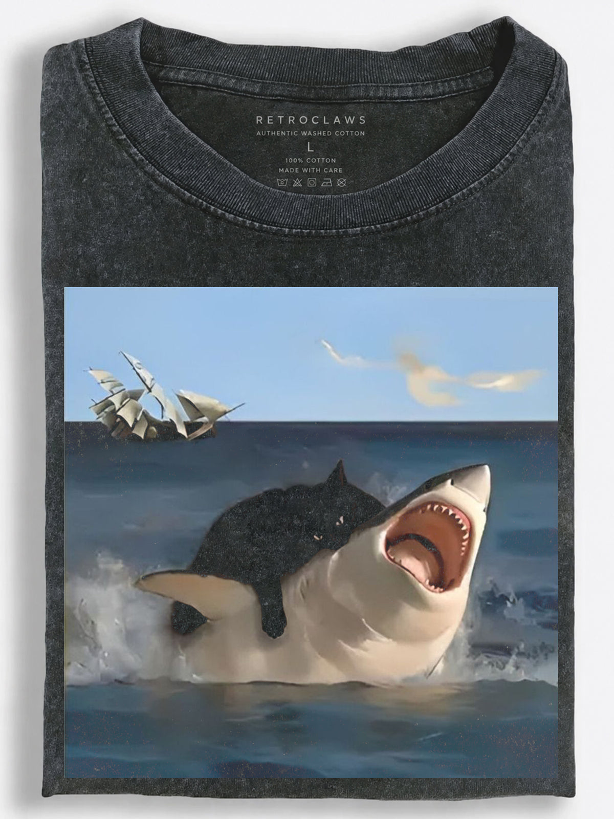 Cat Riding a Shark Vintage Washed T-Shirt