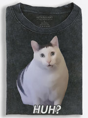 Cat Confused Huh Meme Vintage Washed T-Shirt